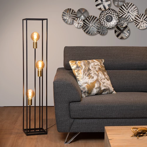 Lucide RUBEN - Vloerlamp - 3xE27 - Zwart - sfeer 1